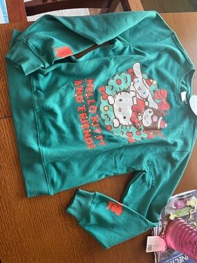 Hello Kitty Teal Green Graphic Pullover Sweatshirt